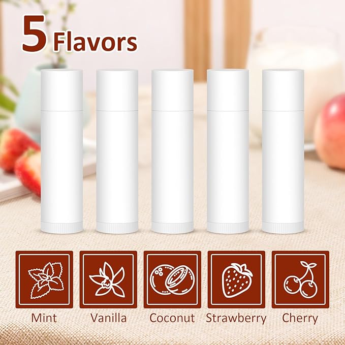 120 Pack Lip Balm Unlabeled, Natural Lip Balm Bulk Blank Tube, Personalized Lip Balm for Party Favors and Gift Basket Filling, Wedding or Baby Shower-5 Flavors