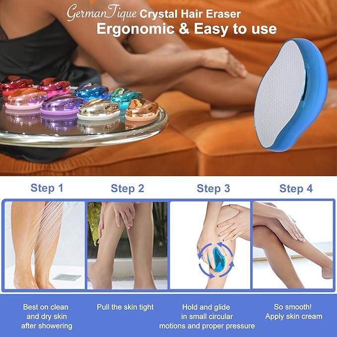 Crystal Hair Eraser,Natural Crystal Hair Remover,Reusable Painless Nano Glass Hair Removal Device Without Shaver,Gentle Crystal Epilator and Exfoliator for Soft Silky Skin(Royal Blue)