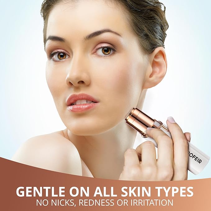 Facial Hair Removal for Women: Electric Hair Removal Device - Rechargeable Painless Face Razor for Chin Upper Lip Peach Fuzz with Light (White)