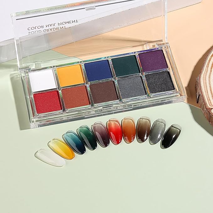 10 Colors Solid Fluorescent Neon Pigment Powder Set Gradient Iridescent Aurora Mermaid Pearl Glitter Dust Kit for Home Salon Nail Art Designs