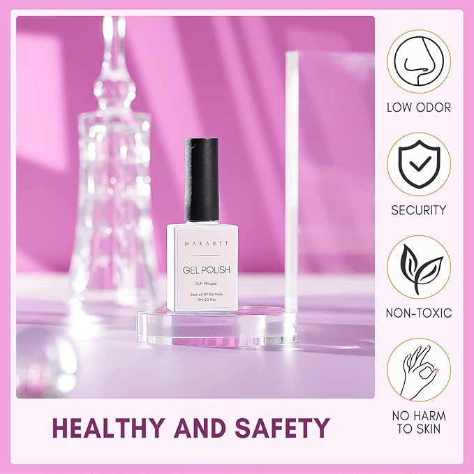 Makartt Gel Nail Polish: Jelly Pink Gel Polish Glitter Natural Nude Soak Off UV/LED Gels for DIY Manicure & Nail Art Designs, Home & Salon Use - Soft Whisper 15ml