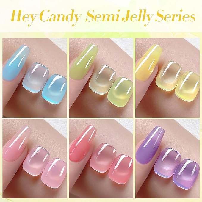 Born Pretty Jelly Pastel Gel Nail Polish Milky Jelly Gel Polish Spring Summer Macaron Candy Sweet Color Translucent Blue Red Green Yellow Pink Purple Easter Gift Nail Art Manicure DIY Home and Salon