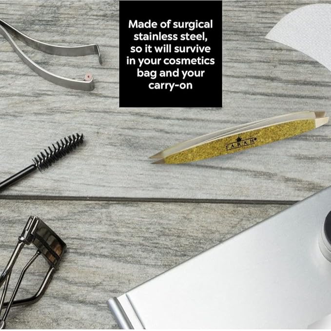 F.A.R.A.H Z-Tweeze Professional Stainless Steel Dual Ended Precision Tweezers- Gold Collection (Sandstone)