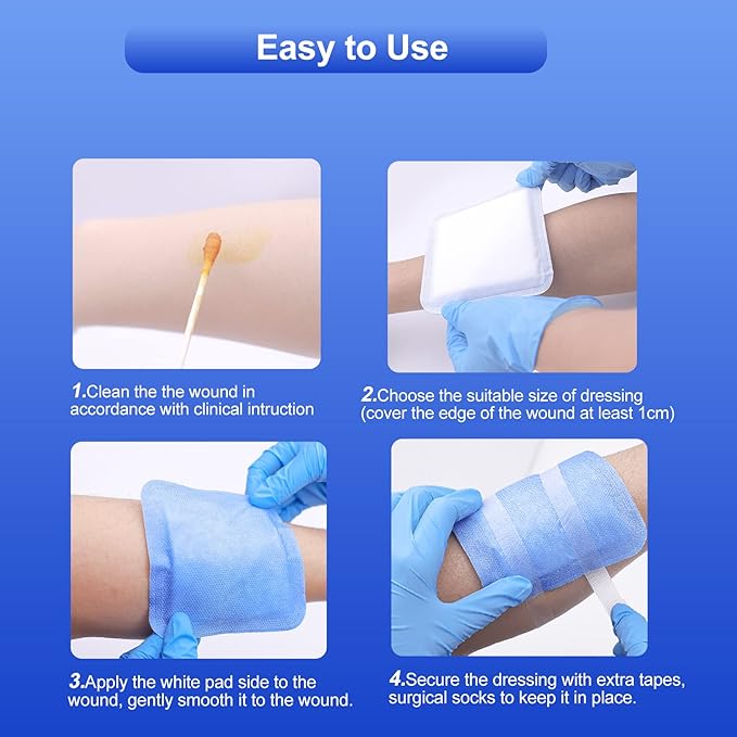 10 Count Super Absorbent Dressing Pads 4"x 4" - Non Stick Gauze Pads for Wound Care, Wound Bandages for Pressure Ulcers, Bedsores & Exudate Management