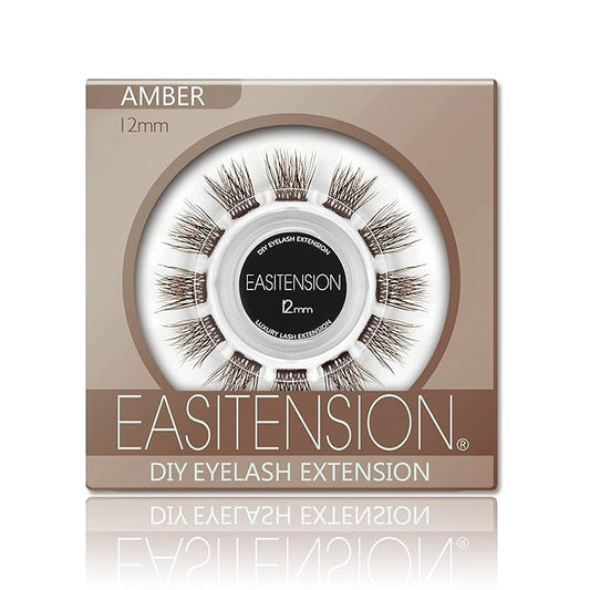 DIY Eyelash Extension, 3D Effect Individual Melt Flare Lash Cluster Natural Lashes Set, Home Eyelash Extension Lashes Pack (12MM-Amber)