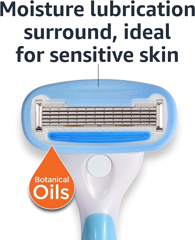 Amazon Basics 5-Blade Razor for Women, Handle, 2 Cartridges & Shower Hanger (Cartridges fit Amazon Basics Razor Handles only) (Previously Solimo)