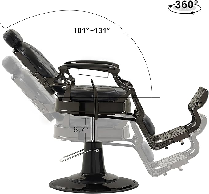 BarberPub Heavy Duty Metal Vintage Barber Chair All Purpose Hydraulic Recline Salon Beauty Spa Chair Styling Equipment 8914 (Black with Black Frame)