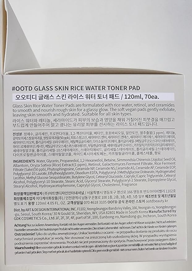 Toner Pads for Dry Dull Sensitive Skin Korean, #OOTD Retinol Ceramides Strengthen Skin Barrier Smoothing Hydrating, Toner Pad 70Pads 4.05oz 120ml