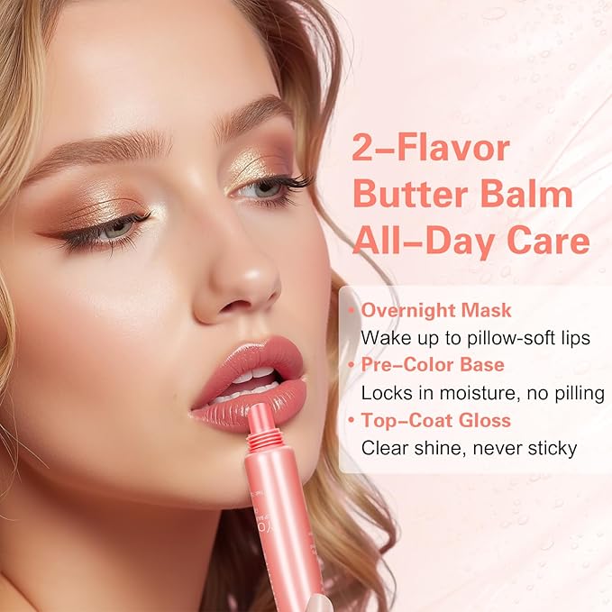 2 PCS Summer Lip Glossy Butter Balm Set, Tinted Lip Balm Long-Lasting Hydrating and Moisturizer, Glitter Lip Glossy Soften Dry Lips and Lip Care, Christmas, Birthdays Gifts for Women and Teen Girls