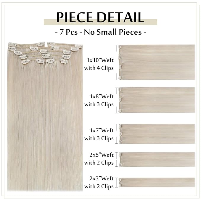 Full Shine Platinum Blonde Hair Extensions 20 Inch Blonde Clip in Hair Extensions for Dying for Dance 120 G 7 Pcs