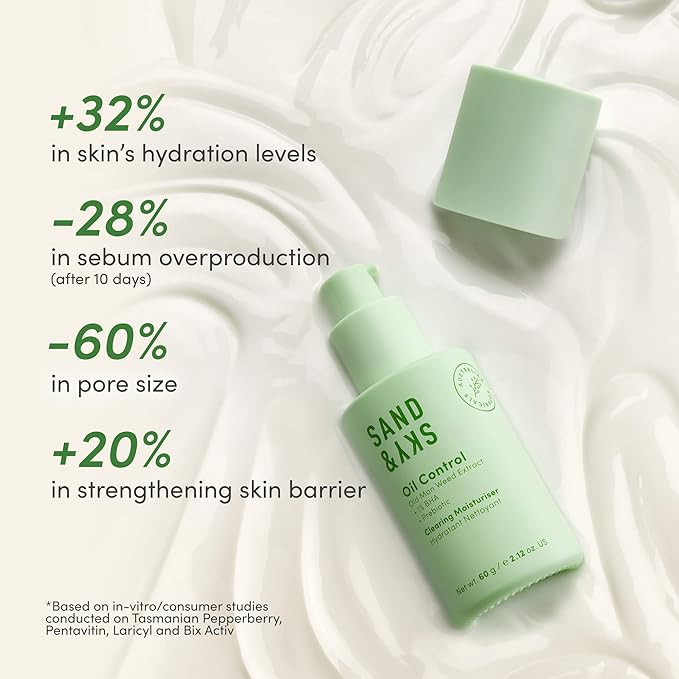 Sand & Sky Oil Control Lightweight Moisturizer with Salicylic Acid & Niacinamide - Oil-Free Face Cream for Blemish-Prone Skin, Balances Oil Production