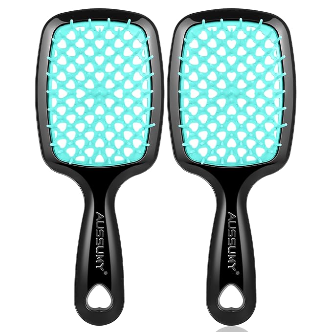 Vented Detangling Hair Brush - 2 Pack Detangler Hairbrush with Soft Bristles for Effortless Tangle Free - Ideal for Wet Dry or Damaged Hair for Women Men Kids