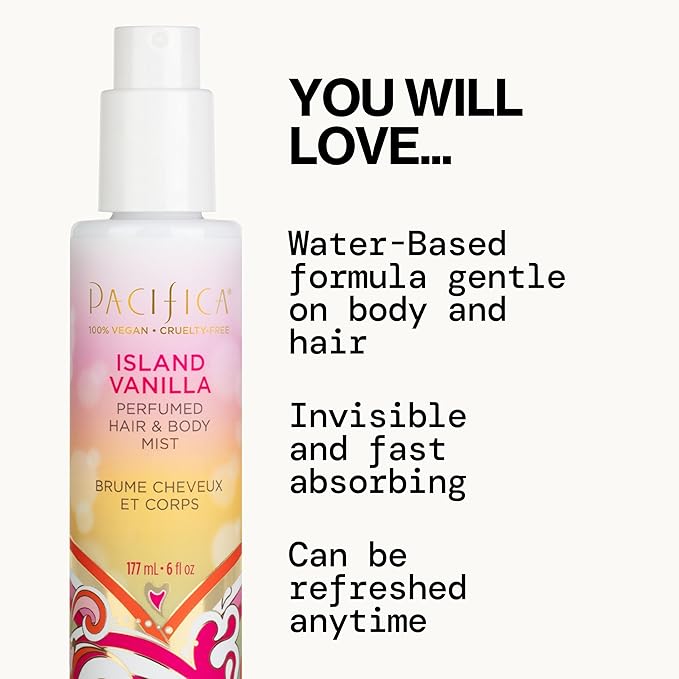 Pacifica Island Vanilla Hair Mist Perfume and Full Body Spray for Women - Fragrance Spray for A Mood-Lifting Experience, Paraben-Free, Clean Beauty No Alcohol, Vegan & Cruelty-Free, 6 oz oz