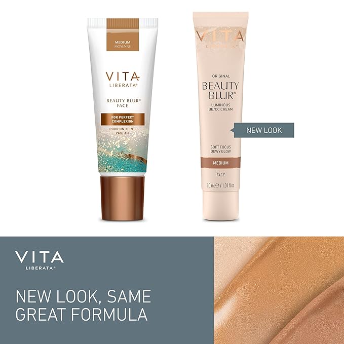 Vita Liberata Beauty Blur Face - Medium, BB Cream, Hydrating Skin Finish, Radiant Glow & Flawless Complexion, 1.01 fl oz