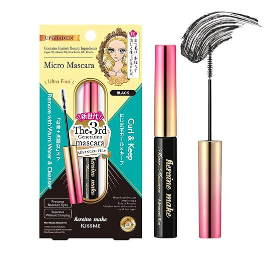 Heroine Make by KissMe Mini Mascara Black, Waterproof Mascara Volume and Length with Ultra-Fine Brush for Precise Application, Hypoallergenic & Long-Lasting, Smudge-Proof Lashes, Made in Japan 1 EA
