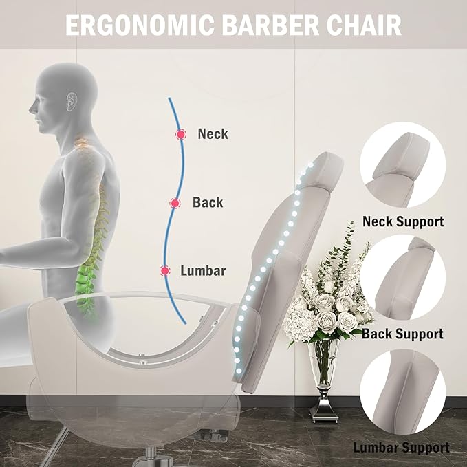 Reclining Salon Chair, Hydraulic Barber Styling Chair for Hair Stylist, 360 ° Swivel Hair Braiding Hairdresser Chairs, Height Adjustable Spa Beauty Equipment for Barbershop, Grey Silver