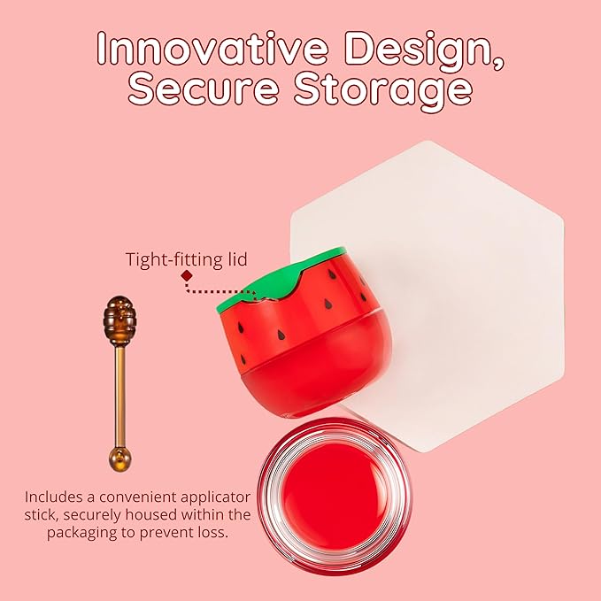 Original My Bee Balm Lip Balm - Watermelon Hydrating Balm Honey Pot for Dry, Chapped & Cracked Lips with Propolis, Honey & Vitamin E - Soften, Smooth & Reduce Lip Lines (Pack of 2)