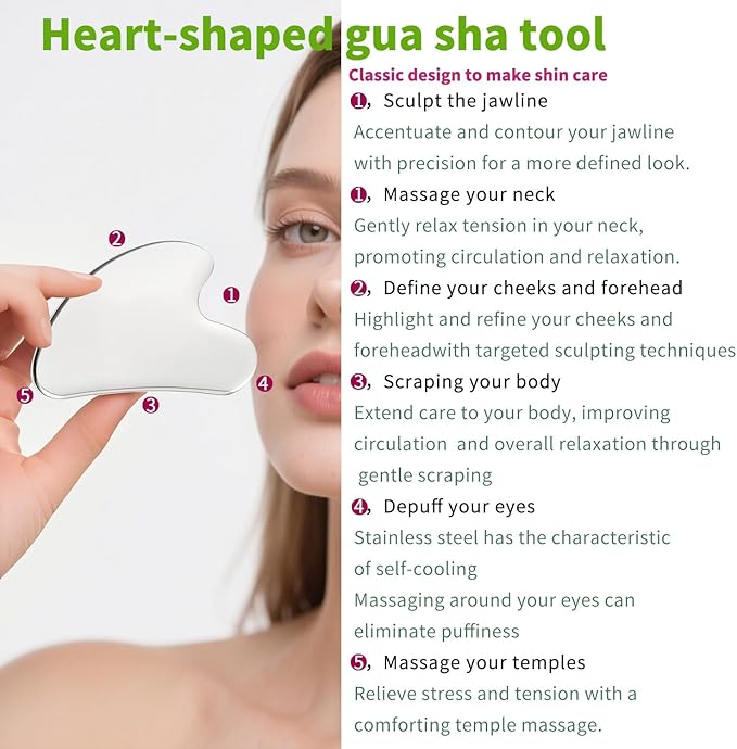 Stainless Steel GuaSha & Eye Cream Applicator Facial Tools, Metal Guasha for Face Neck, Eye Massager Tool, Lymphatic Drainage Face Massage Tool, Skin Care Gift