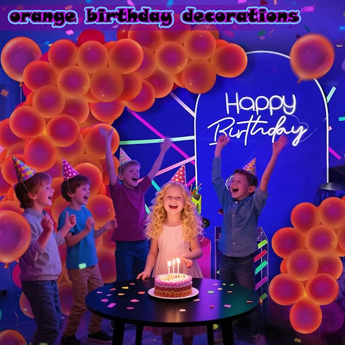 100 Pcs UV Neon Orange Balloons 12 inch Neon Party Supplies, Balloons, Glow in the Dark for Birthday, Graduation, Baby Shower,Wedding, Anniversary Valentines Party Decorations