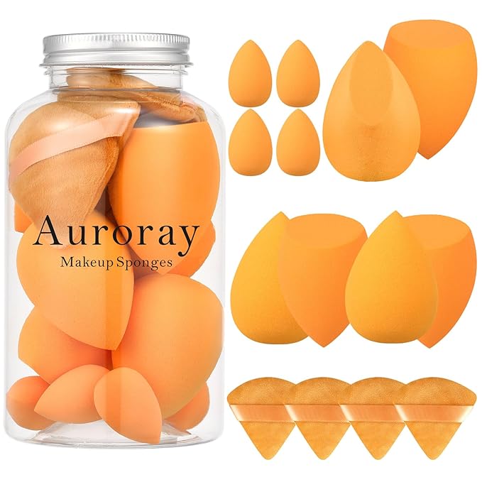 14 Pcs Makeup Sponge Set,Beauty Sponges Blender with 4 Pcs Powder Puff and 4 Pcs Mini Make up Sponges Birthday Gift,Mother's Day Gift for Women Liquid,Foundation,Powder,Concealer,Cream(Orange)