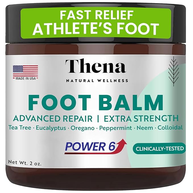 Thena Athlete’s Foot Cream Relieves Itching & Repairs Dry Cracked Feet & Heels, Extra-Strength Foot Balm with Tea Tree Peppermint Neem, Plant-based Treatment for Itchy Skin, Jock Itch, Ringworm