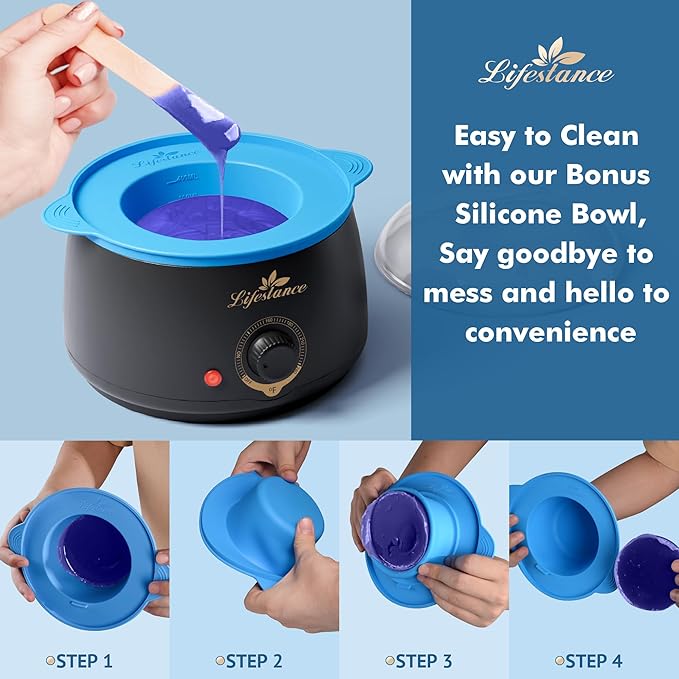 Lifestance Complete Home Waxing Kit, L1 Hard Wax Warmer for Hair Removal, Brazilian Bikini Wax Kit for Women Men, 59 Items, No-Mess Silicone Liner, Wax Heater, Hot Wax Pot for Body Leg Face Eyebrow