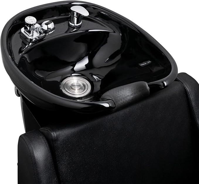 OmySalon Backwash Shampoo Unit for Salon, Hair Washing Station with Ceramic Bowl Adjustable Footrest, Chair Sink Barber Shop Beauty Equipment