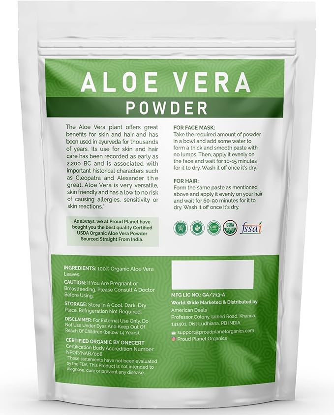 Organic Aloe Vera Powder for Hair & Face (2 Pounds) | Aloe Barbadensis | AloeVera Extract USDA Certified by Proud Planet