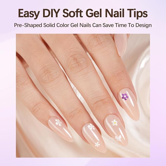 Medium Almond Press On Nails, 5 Colors Pre-Lasting Soft Gel Nails Tips, 150Pcs Natural Fake Nails for Nail Art DIY 15 Sizes