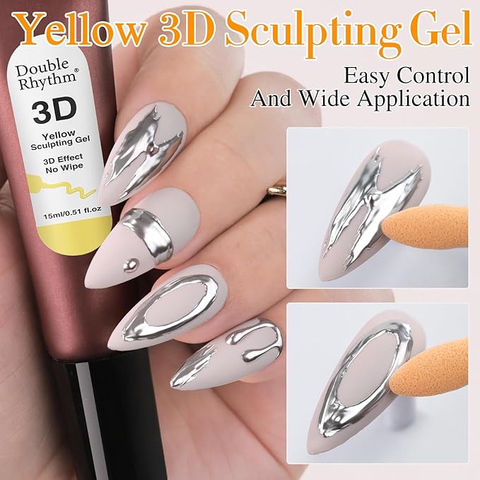 Double Rhythm 0.5 Oz 3D Nail Gel Art Sculpting No Wipe Polish for Designs DIY for Drawing, Molding, and Decoration (3D Sculpting Gel Yellow)