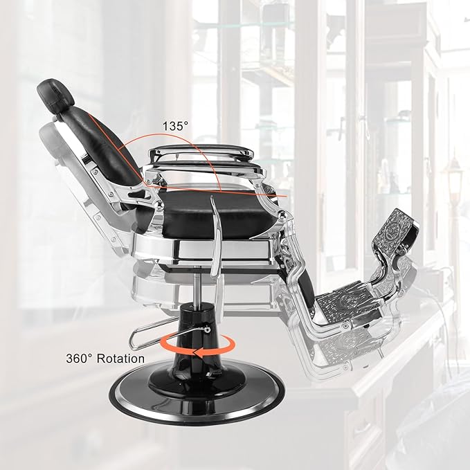 Winado Heavy Duty Vintage Recline Barber Chair Hydraulic with Headrest, Supports up to 700lbs & 360°Rotatable, Professional Salon Beauty Spa Shampoo Equipment (Buttonless Style)