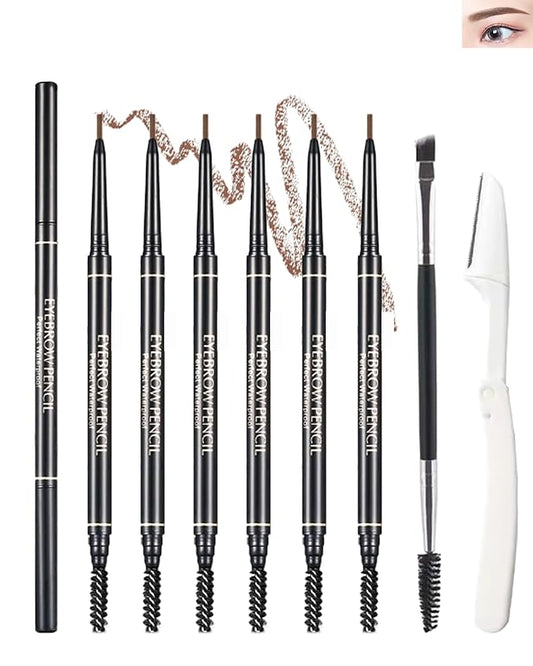 6 Pcs Eye Brow Pencils for WomenLight Brown,Waterproof Eyebrow Pencil Retractable Ultra Fine Professional Brow Pencil,Long Lasting Tinted Gel Micro Eyebrow Pen for Define Fill Tiny Brow Eye Makeup-02
