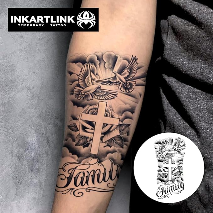 INKARTLINK Semi Permanent Tattoo, party tattoo, beautiful and realistic design, fun tattoo experience, cruelty-free, non-reflective, waterproof (Peace Dove 2)
