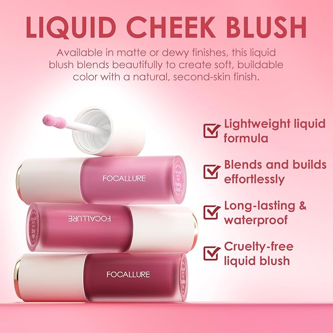 FOCALLURE Silky Cream Liquid Blush,Leaving a Matte Dewy Makeup Look,Easy to Apply and Create a Natural Flush,Long Lasting and Lightweight Cheek Blush Face Makeup,LOYALTIES LIE