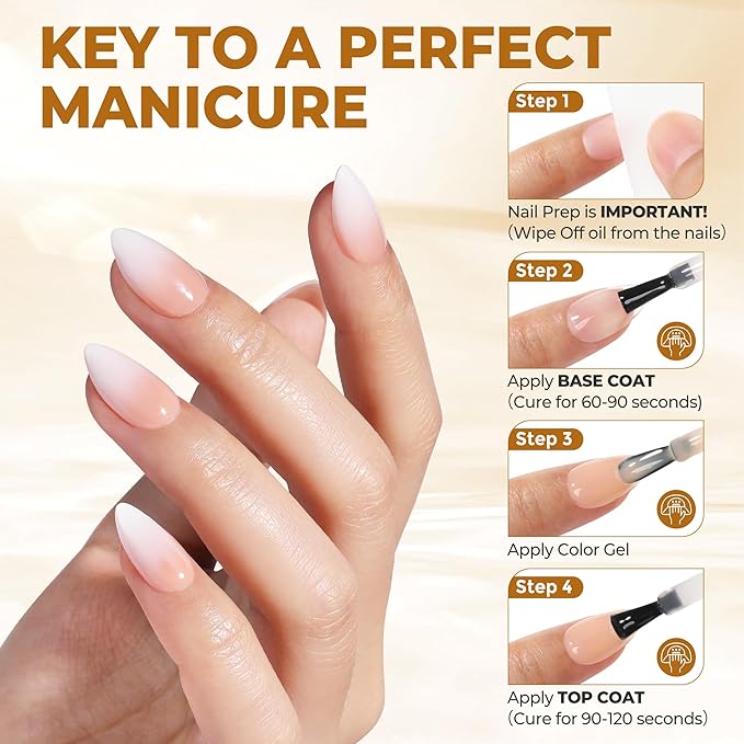 UNA GELLA No Wipe 2PCS Gel Top Coat Base Coat Set, Highly Glossy Top Coat Gel Nail Polish Strengthen and Acid-Free Clear Nail Base Soak Off, Key to Manicure for Her (U V Cure Need)