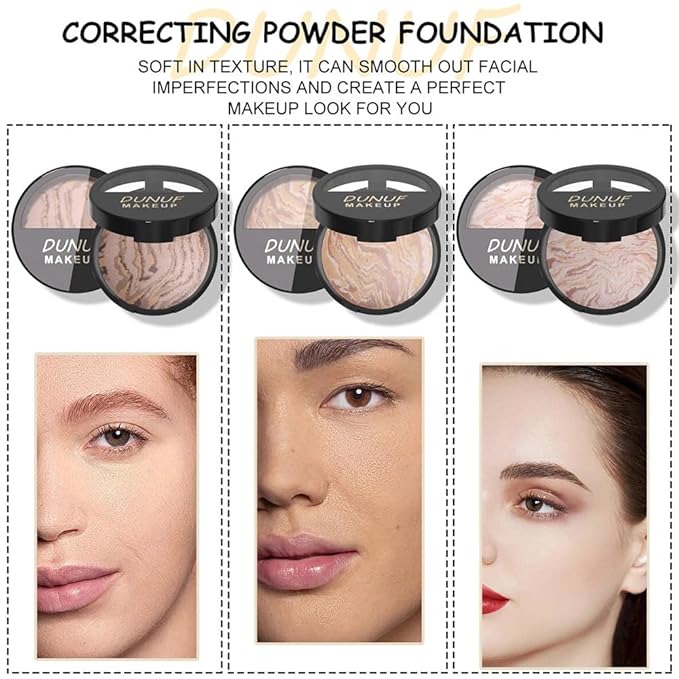 Baked Natural Correcting Pwoder Foundation Makeup, Highlighter Hybrid - Natural Finish, Waterproof Long Lasting, Demi-Matte Natural Finish, Talc-Free, Vegan, 04#