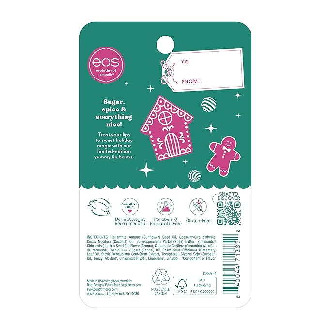 eos Holiday Lip Balm- Iced Gingerbread, Milk & Cookies, Limited-Edition Lip Care, Stocking Stuffers, Holiday Gift Ideas, 0.14 oz, 2-Pack