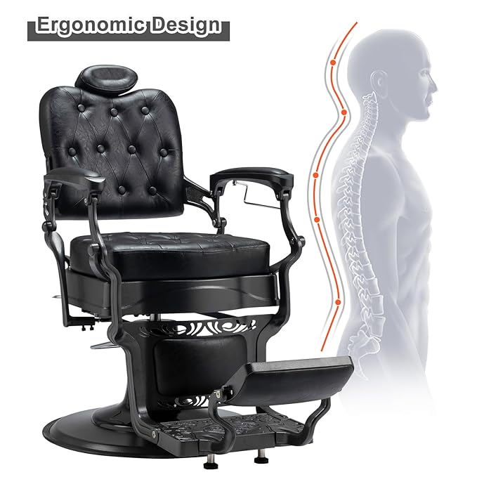 Winado Heavy Duty Vintage Recline Barber Chair Hydraulic with Headrest, Supports up to 700lbs & 360° Rotatable, Professional Salon Beauty Spa Shampoo Equipment (Square Backrest)