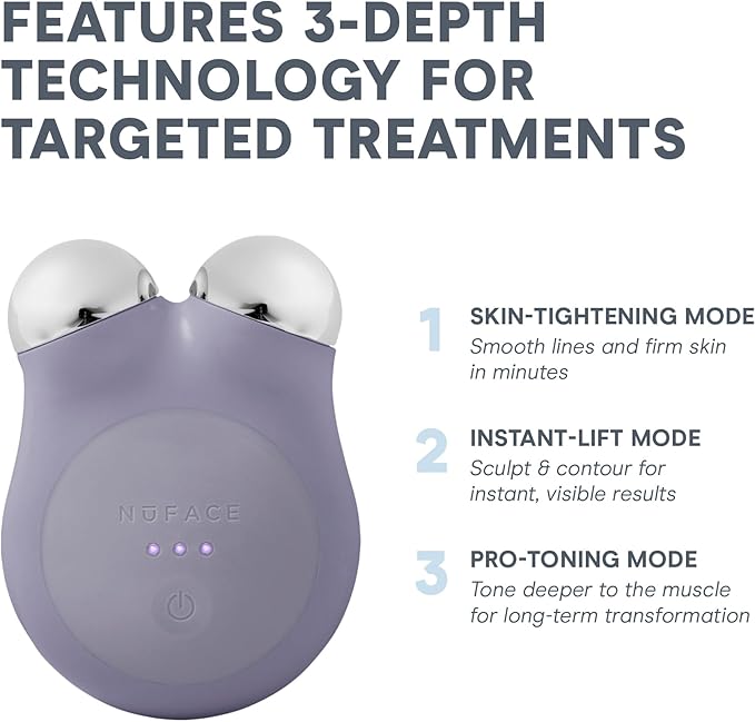 NuFACE MINI+ Microcurrent Facial Device Kit - FDA Cleared Face Sculpting & Skin Tightening Device to Contour, Lift & Tone + Microcurrent Gel Activator & Silk Creme - Violet Dusk