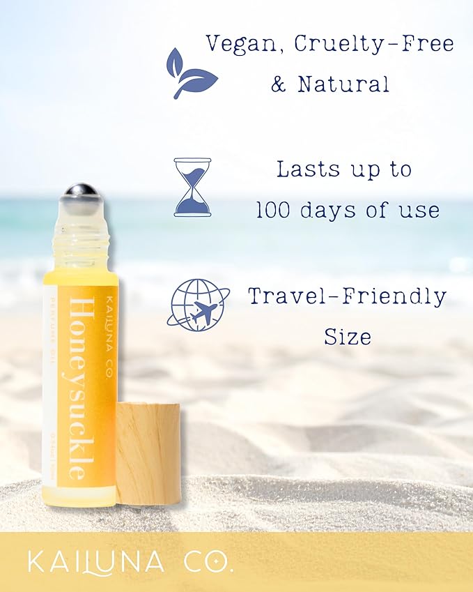Honeysuckle Delicious Natural Pure Essential and Fragrance Oil Perfume Roll On with Organic Jojoba Oil, Eau de Toilette, Small-Batch, Alcohol Free, Handmade in California