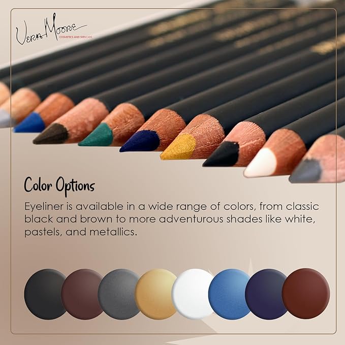 Vera Moore Slim Eye Liner Pencil, Smooth Formula, Hypoallergenic and Vegan, Smudge-Proof and Waterproof Application, Bold and Defined Lines Eyeliner, (0.05 Oz) (Brown Eyeliner)