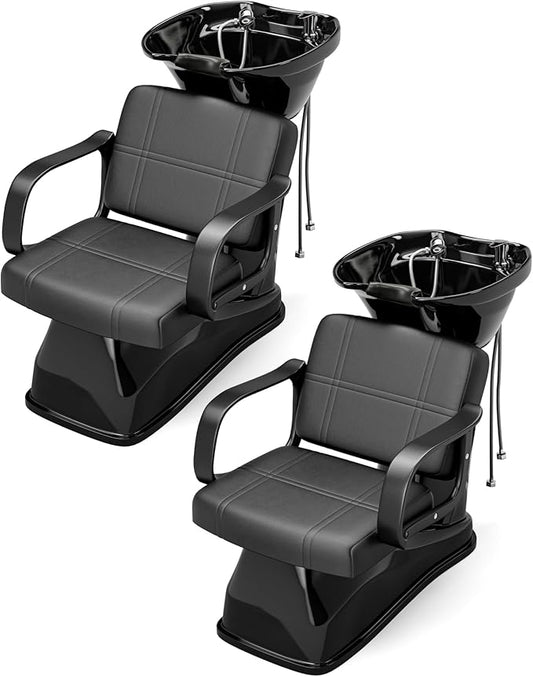 SyyBhb Shampoo Chair and Bowl Set of 2 for Salon, Backwash Station Sink with Tilting ABS Bowl, Barbershop Equipment