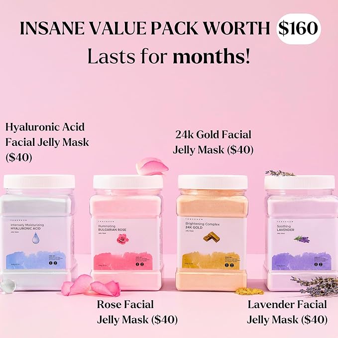 Premium Jelly Face Mask for Facials - Bulgarian Rose, 24K Gold, Lavender & Hyaluronic Acid (Pack of 4) - Hydrating, Brightening & Nourishing Jelly Mask | Christmas Gifts for Women, Gifts for Women