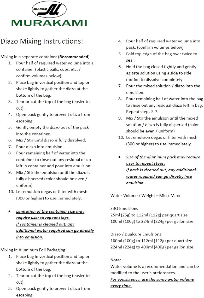 Murakami Screen - SP1400 (Quart Size) Premium Diazo Emulsion, Professional Screen Printing Emulsion for Apparel and Textile, Compatible with Plastisol, Water Based, Discharge Inks