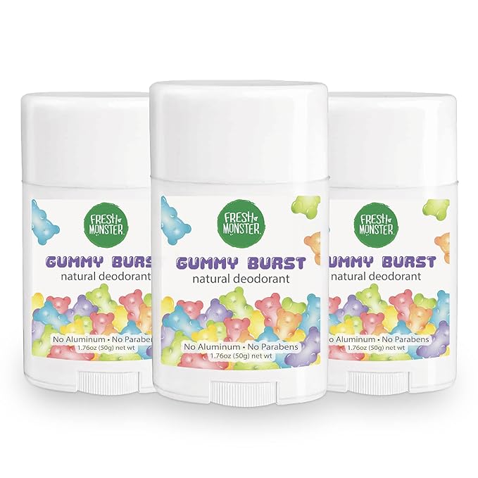 Fresh Monster Natural Deodorant for Kids and Teens I Aluminum-Free, Paraben-Free and Hypoallergenic I Dermatologist Tested I 24-Hour Protection I Gummy Burst I 1.76 oz I 3 Pack