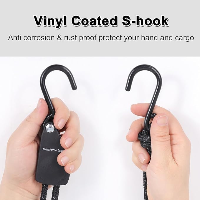 1/4" x12' Kayak Tie Down Straps with Reflective Stripe, Boat Trailer Straps Canoe Bow and Stern Rope Hanger Kayak and Canoe Accessories (Black, 2PCS)