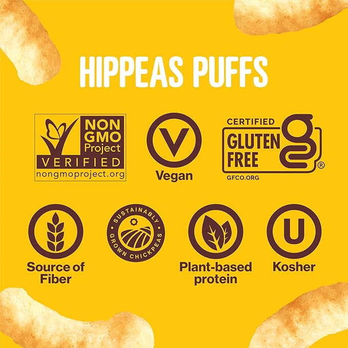 Hippeas Chickpea Puffs, Cheezy Vibes, 4 Ounce (Pack of 6), 4g Protein, 3g Fiber, Vegan, Gluten-Free, Crunchy, Plant Protein Snacks