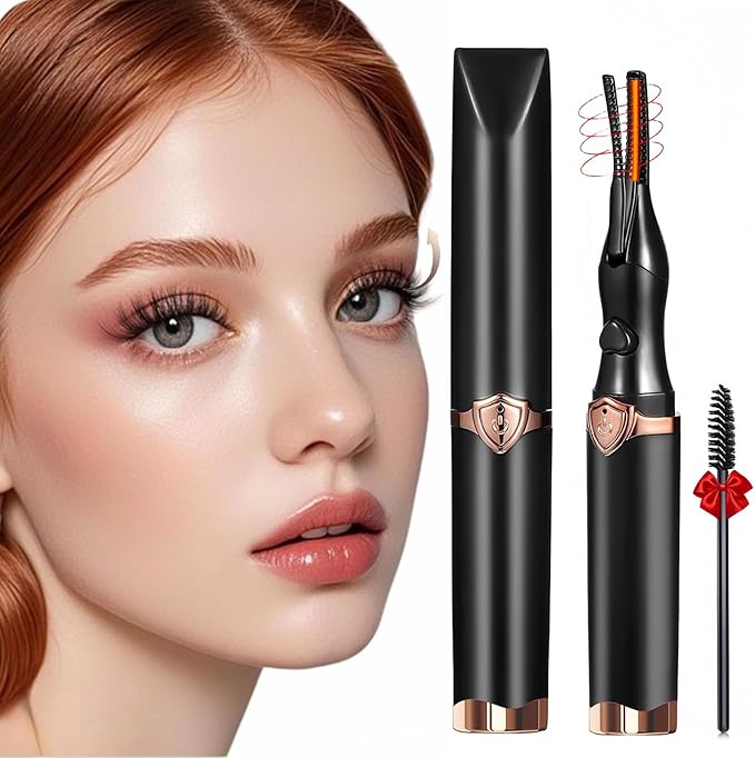Heated Eyelash Curler, 2-in-1 Clip-Type Design, 3 Temperature Modes, USB Rechargeable Electric Eyelash Curler, Natural Curling 24H Long-Lasting Curl, Gift for Women & Girls, Black CE