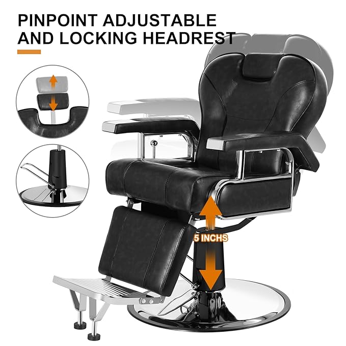 Artist hand Barber Chair Heavy Duty Reclining Salon Chairs with Headrest and Footrest, 360 Degree Swivel Tattoo Chair, Spa Beauty Equipment for Hair Stylists, Barbershop, Max Load 440 Lbs, Black