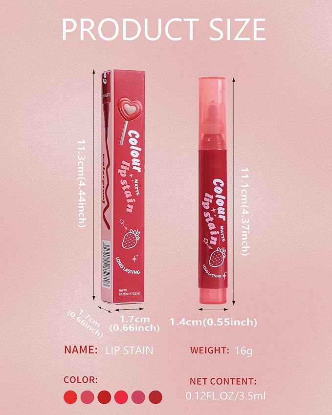 Lip Tint Stain Pen,Red Brown Waterproof Long Lasting Matte Lip Liner Stain Pencil, High-Pigmented Quick Dry Liquid Lipstick, Non Sticky Smudgeproof Lip Tint Gloss, Christmas Makeup Gift for Women-03